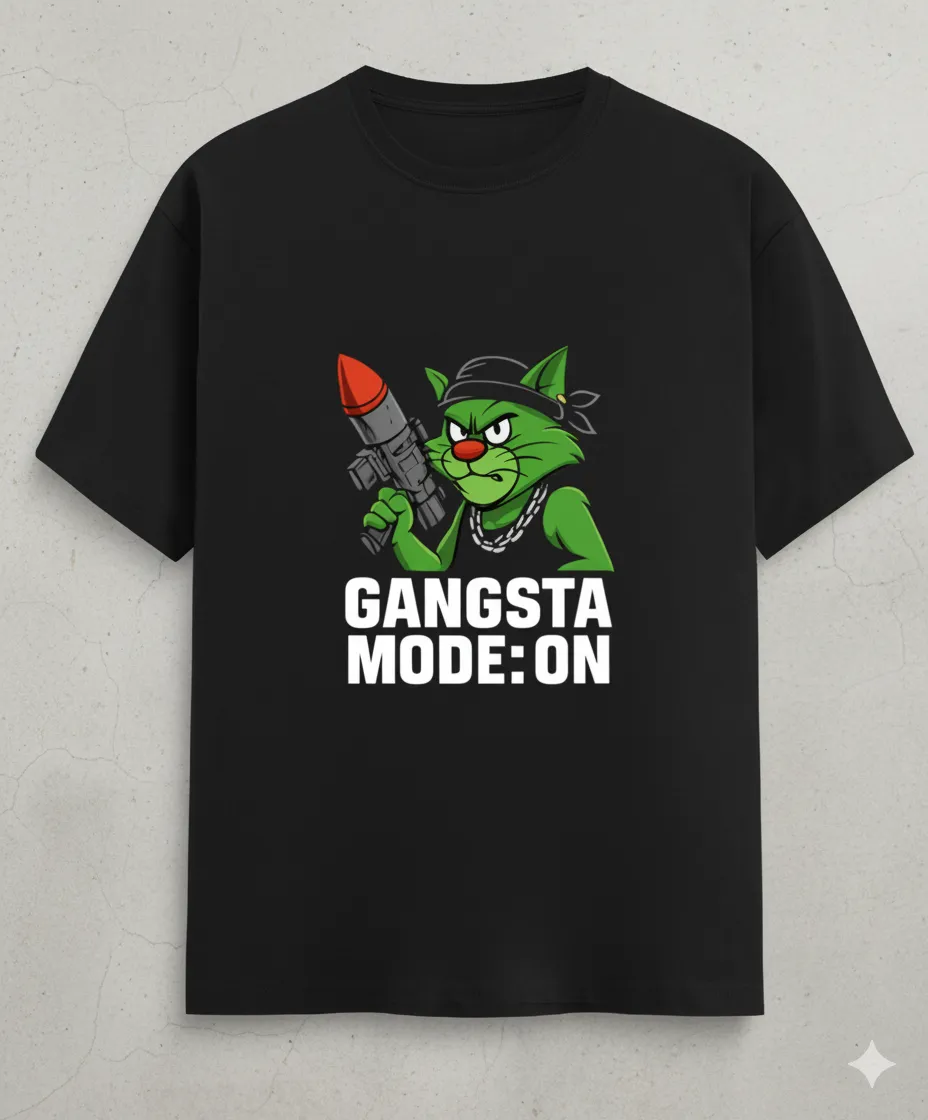BLACK CREW T-SHIRT(GANGSTA CAT)